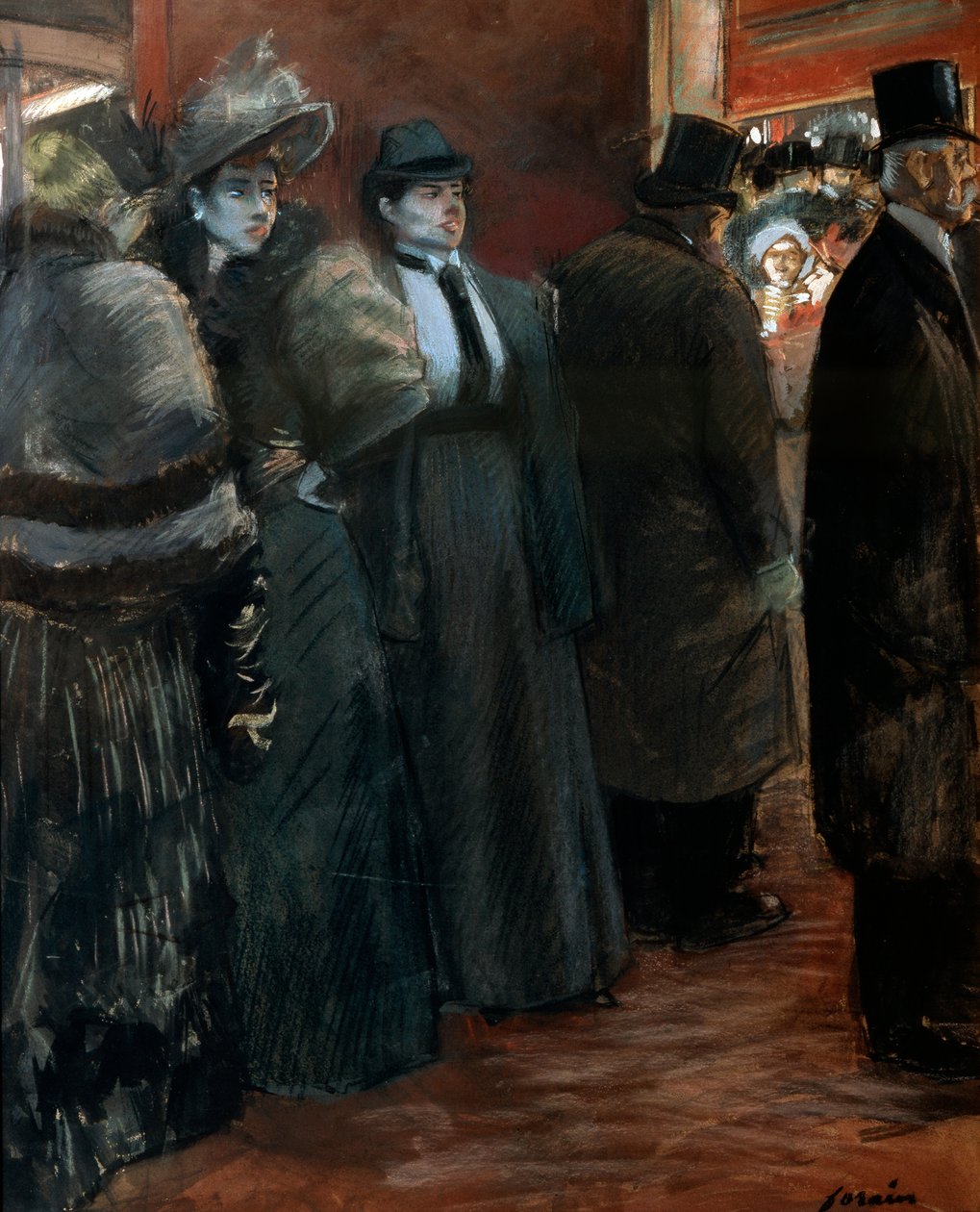 19. yüzyılın sonları veya 20. yüzyılın başlarında bir Tiyatro Fuayesi. by Jean Louis Forain