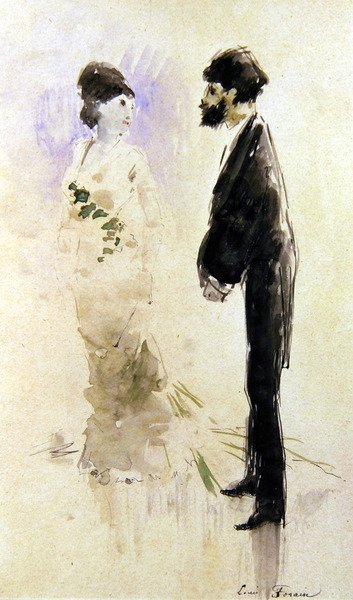 Bir sevgili korkudan aptala döndü (suluboya) by Jean Louis Forain