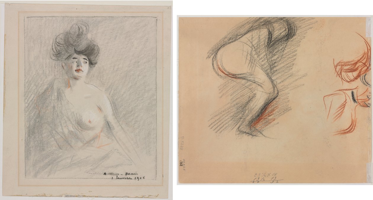 Nezaket (rekto) Figür Eskizleri (verso) by Jean Louis Forain