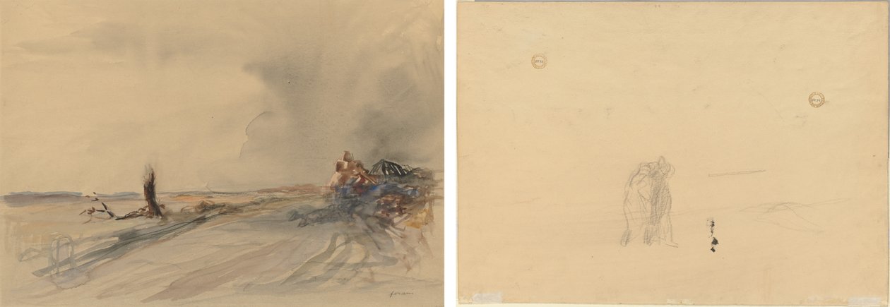 Yıkılmış Topraklar (rekto); Bir Manzaradaki Figürler (ters) by Jean Louis Forain