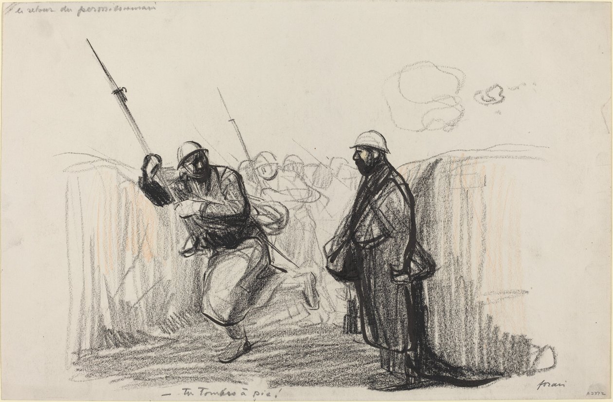 İzin sahibinin dönüşü. -Düşüyorsun!, c. 19141919. by Jean Louis Forain