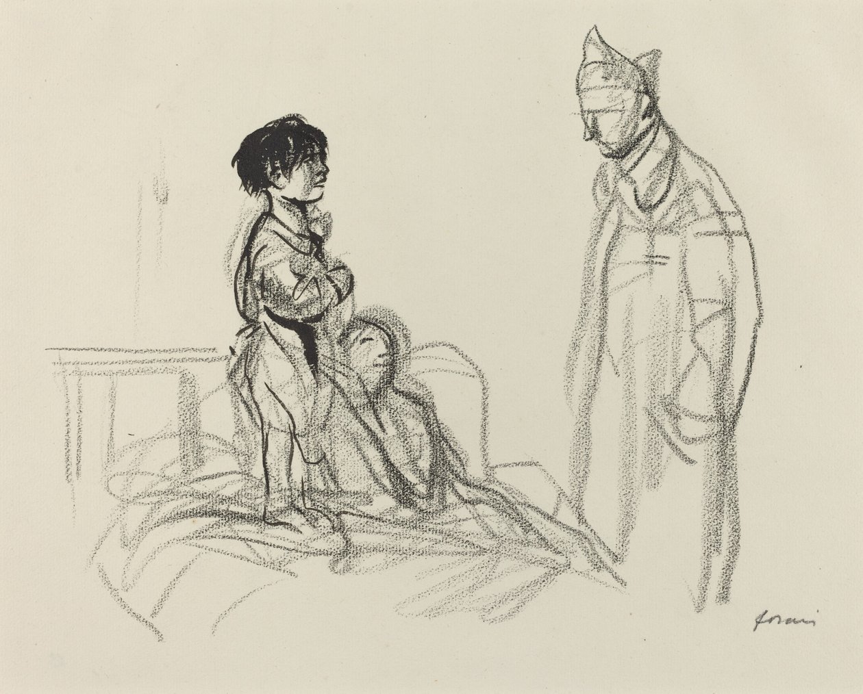 Asker Tarafından Hastanede Ziyaret Edilen Anne ve Çocuk, c. 19141919. by Jean Louis Forain