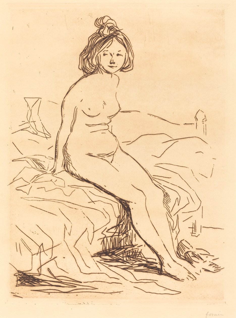 Çıplak Kadın, Yatağında Oturmuş, Önden Görünüm by Jean Louis Forain
