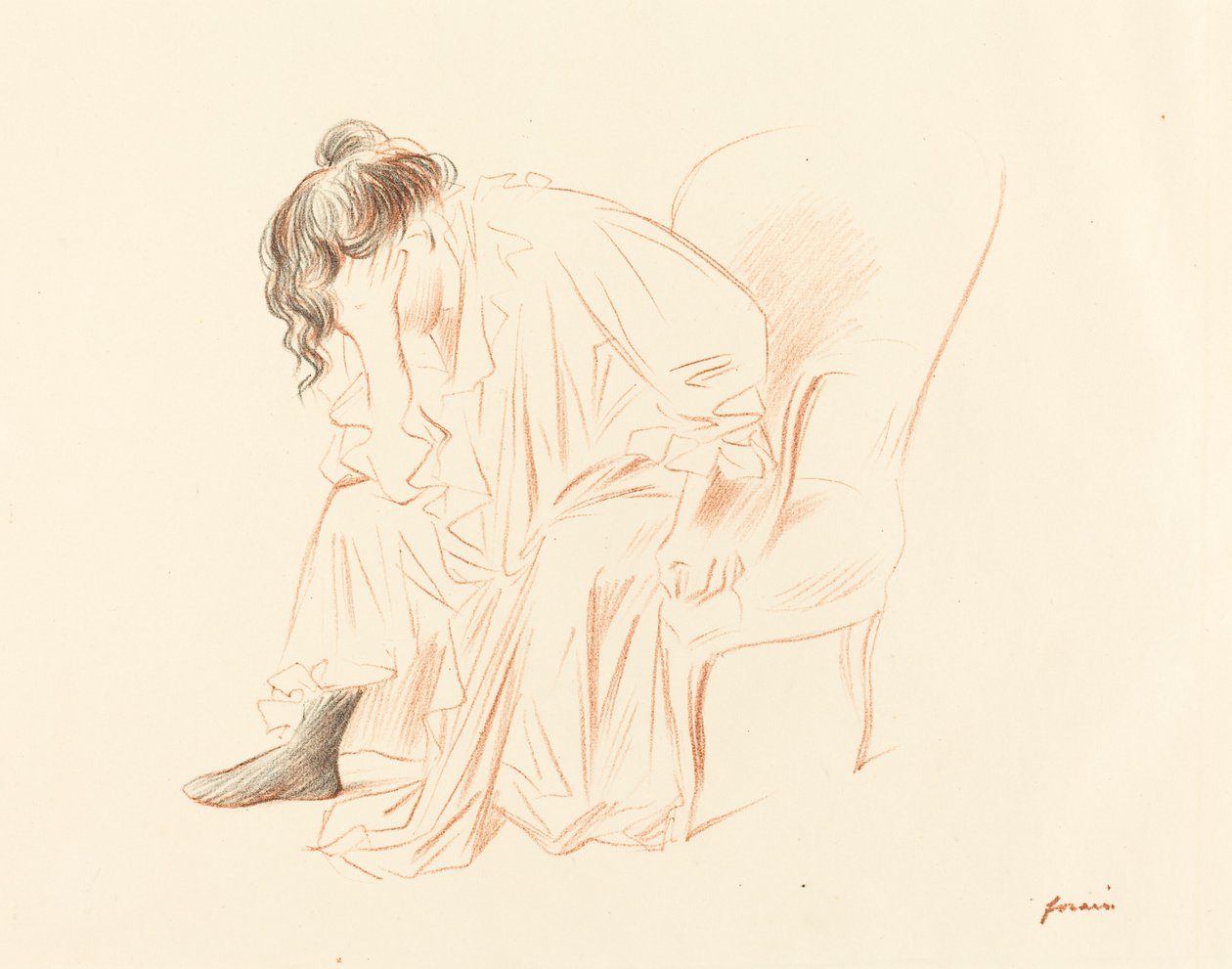 Oturan Kadın Başı Sağ Elinde Dinleniyor by Jean Louis Forain