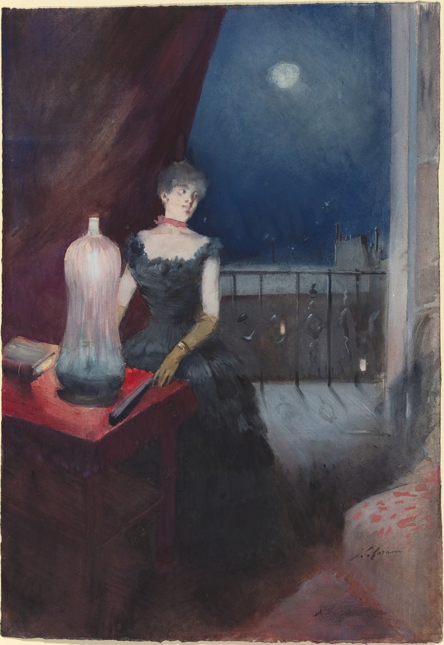 Bir yelpaze ile duran kadın by Jean Louis Forain