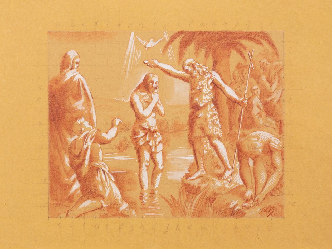 İsa'nın Vaftizi (kağıt üzerine guaş ve iyimser) by Jean Louis Gampert