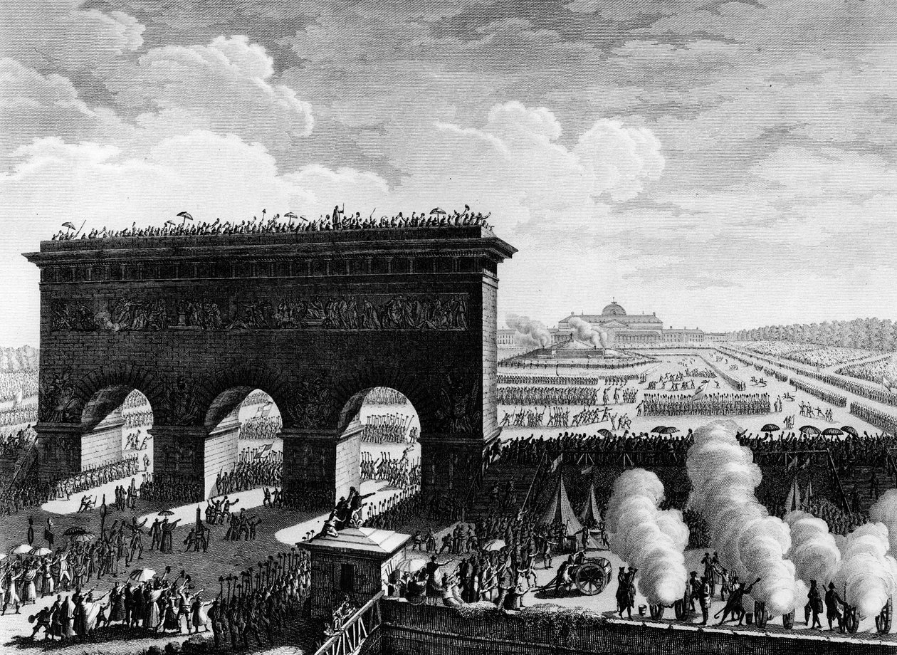 Fransız Devrimi: 14 Temmuz 1790'da Paris'teki Champs de Mars'ta Federasyon Bayramı. Prior'dan sonra Berthaut'un gravürü. Paris, Devrim Tarihi Enstitüsü Kütüphanesi by Jean Louis II (after) Prieur