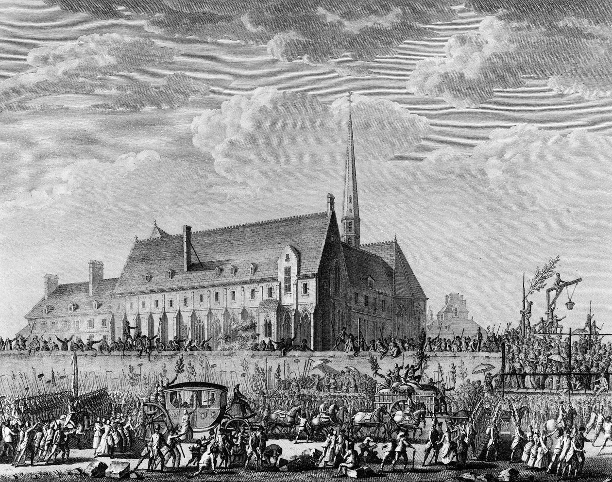 Fransız Devrimi: Kral Louis XVI ailesiyle (Marie Antoinette, yunus Fransız Louis Charles veya Louis XVII ve “Madame Royale” olarak bilinen Marie Therese) 6 Ekim'de Paris'e geldi. by Jean Louis II (after) Prieur