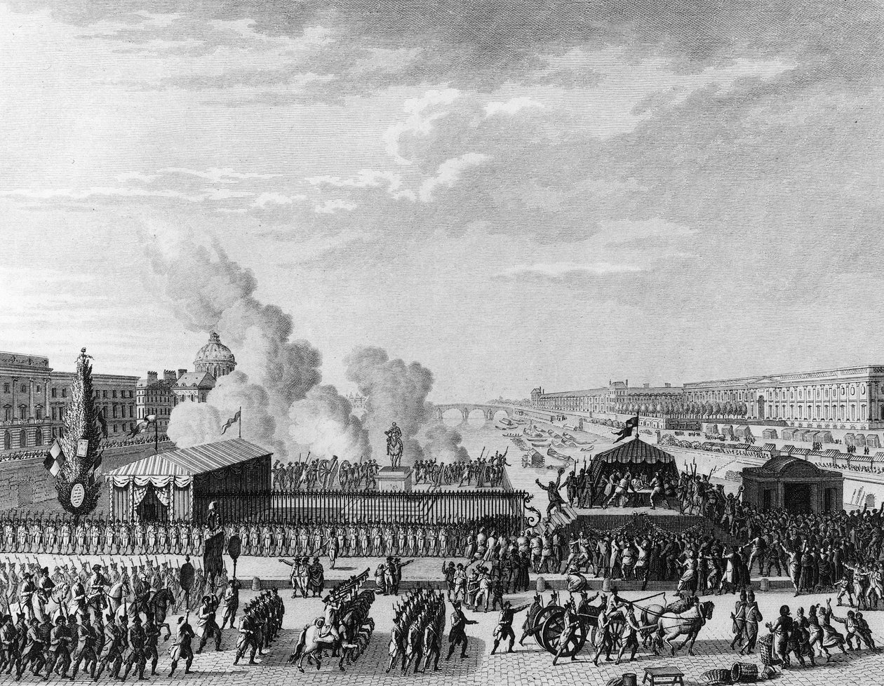 Fransız Devrimi: 22 Temmuz'da Paris'teki Pont Neuf'ta Gönüllüler by Jean Louis II (after) Prieur