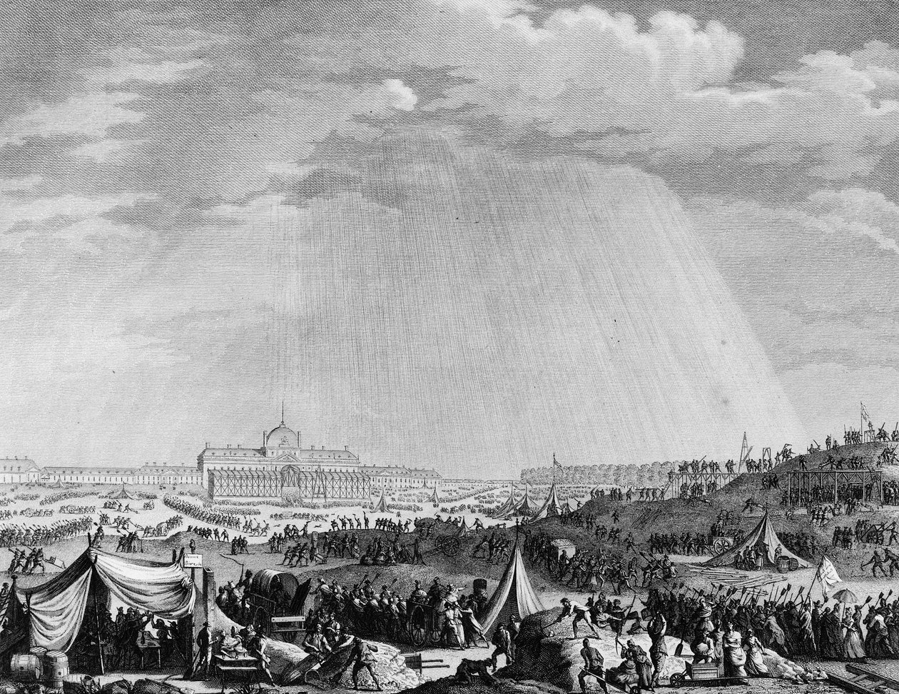 Fransız Devrimi: 14 Temmuz'da Federasyon bayramı için Paris'teki Champs de Mars'ın eserleri by Jean Louis II (after) Prieur