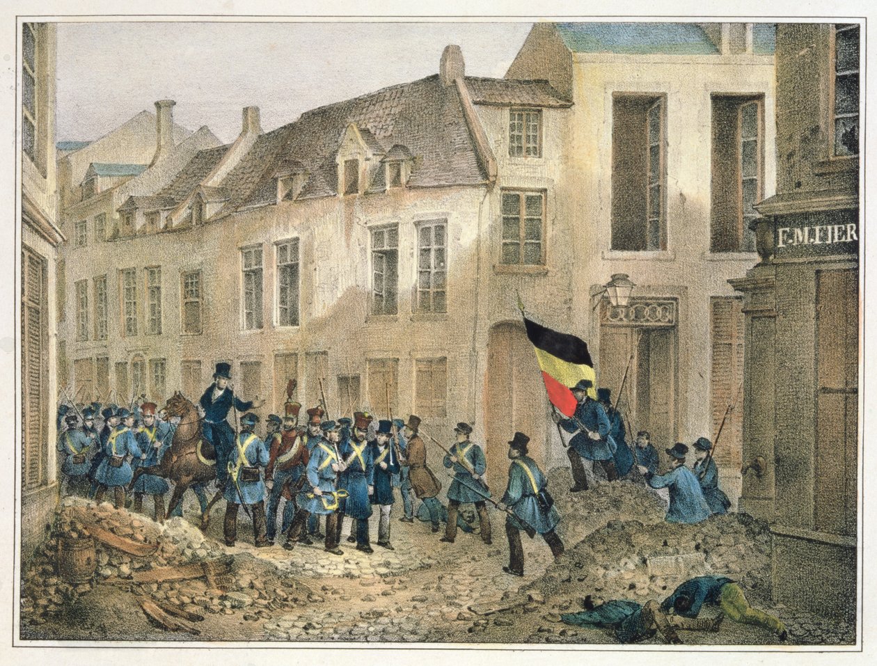 Rue de Louvain, Brüksel, 23 Eylül 1830, A.M. Jobard (fl.1820-30) by Jean Louis Van Hemelryck