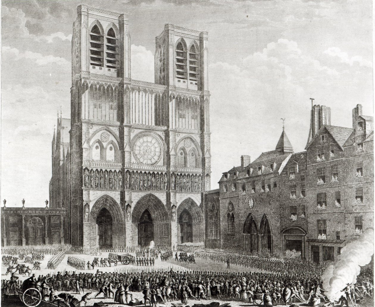 Thomas de Mahy (1744-90) Marquis of Favras Making Honourable Amends before Notre-Dame, engraved by Pierre Gabriel Berthault (1737-1831) 1790   by Jean Louis the Younger Prieur