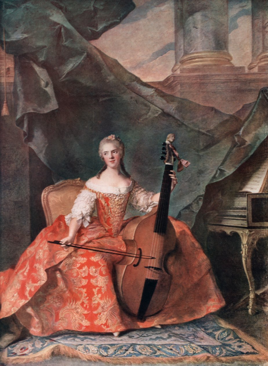 Madam Henriette de France Mahkeme Kostümü İçinde Bas Keman Çalarken, 1754. by Jean Marc Nattier