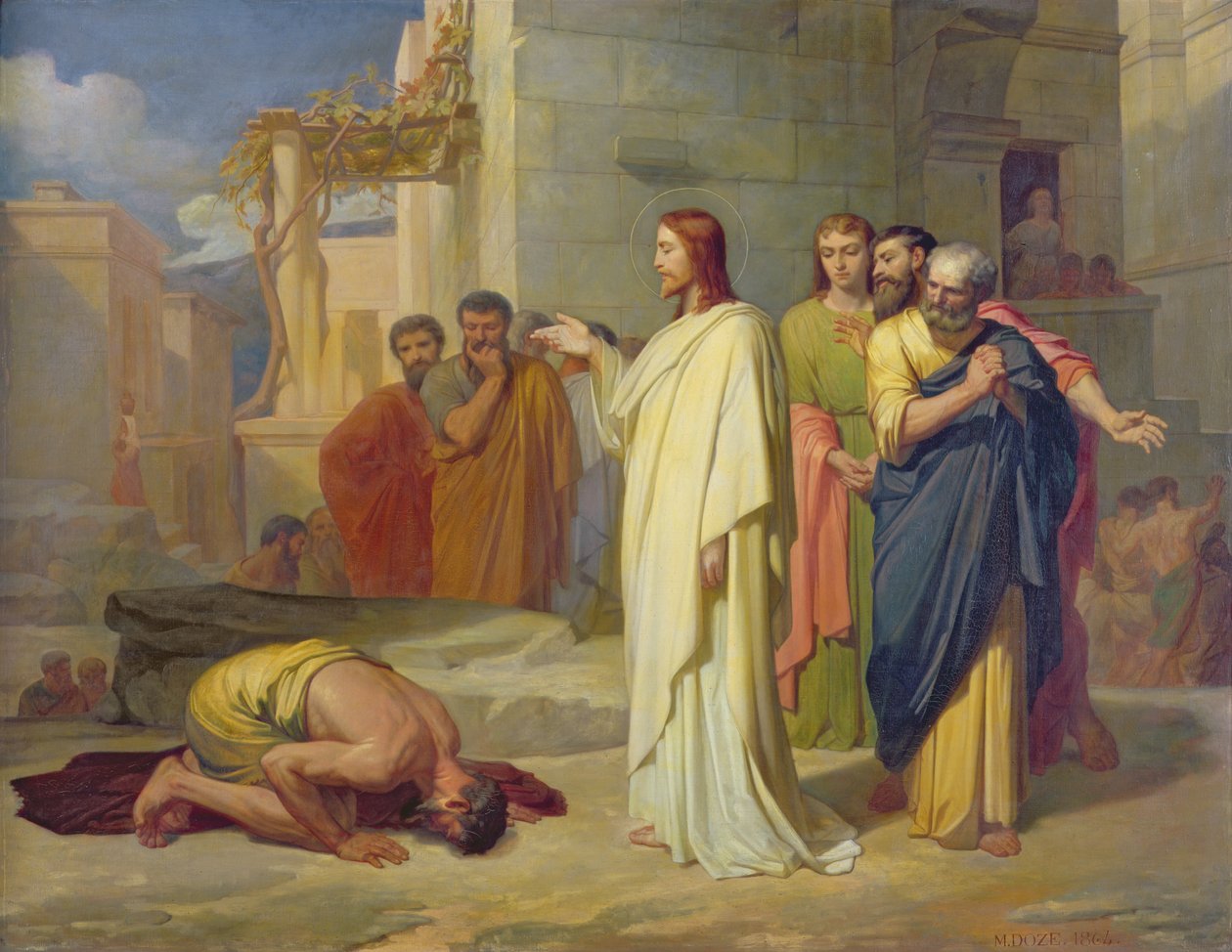 İsa Cüzamlıyı İyileştiriyor, 1864 by Jean Marie Melchior Doze