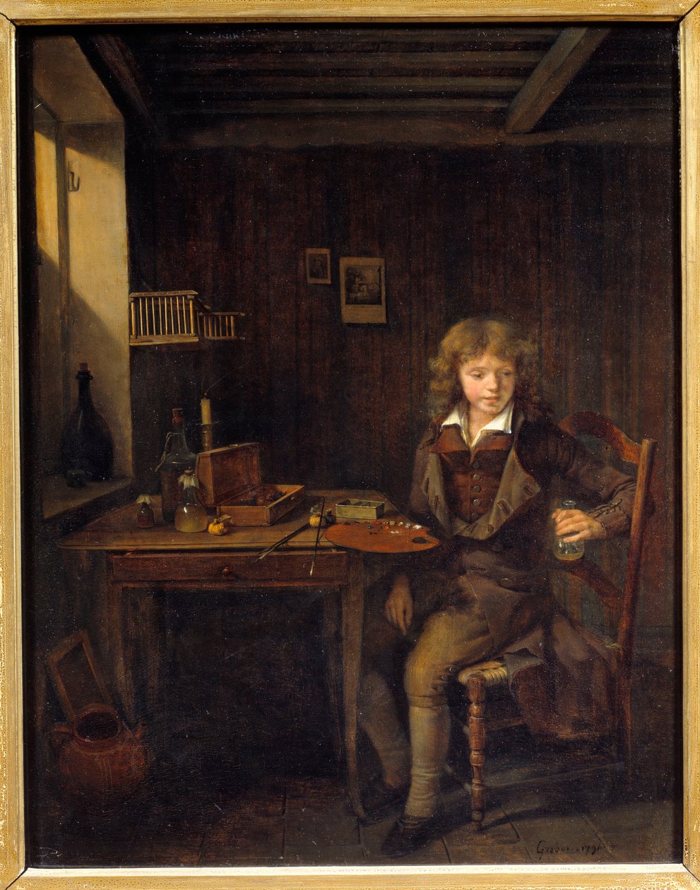 Genç bir öğrenci ustasının renklerini hazırlıyor Jean Michel Grobon (1770-1853) 19. yüzyıl Lyon, Musee des Beaux Arts by Jean Michel Grobon