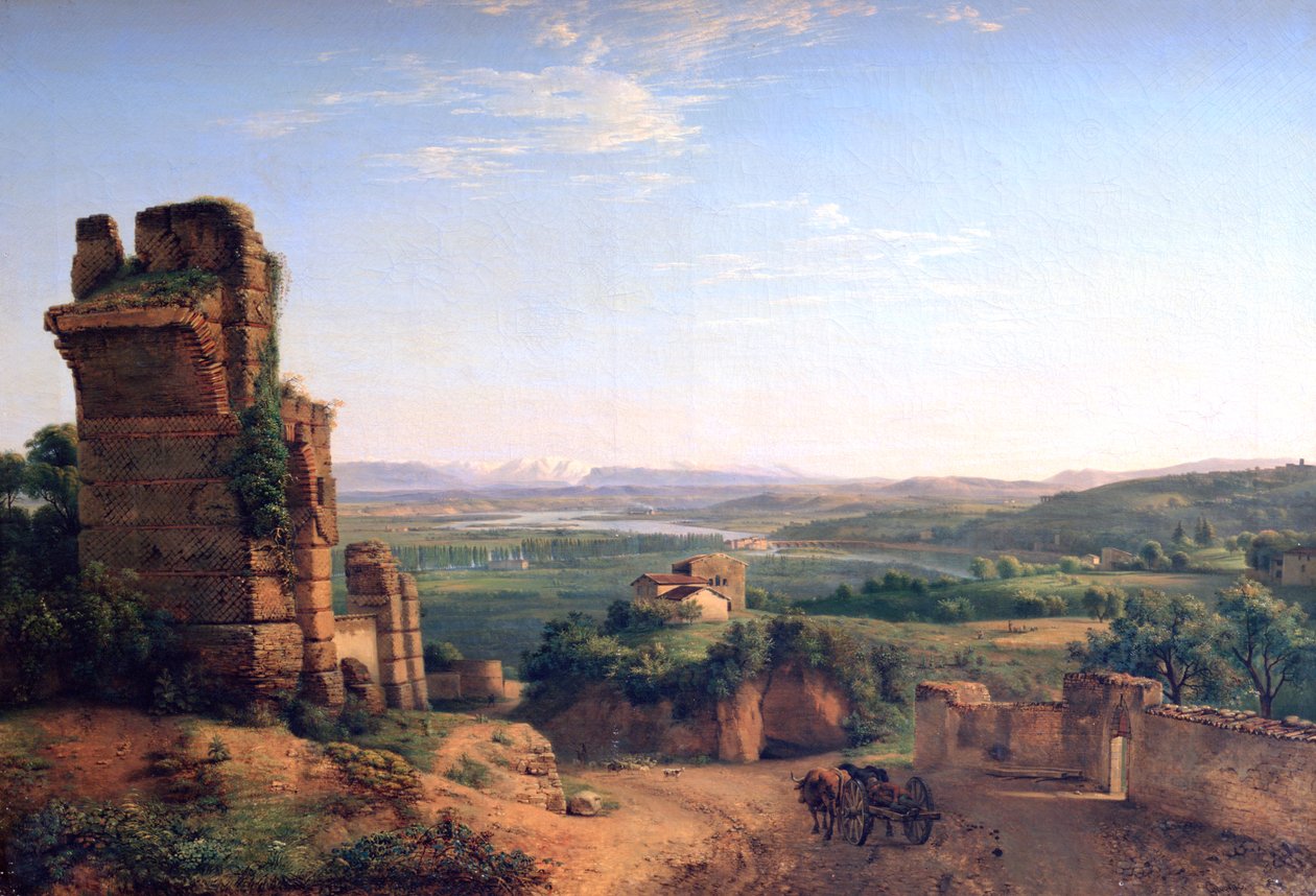 Saint Just, c1790-1853 yamaçlarında görülen Roma su kemerleri by Jean Michel Grobon