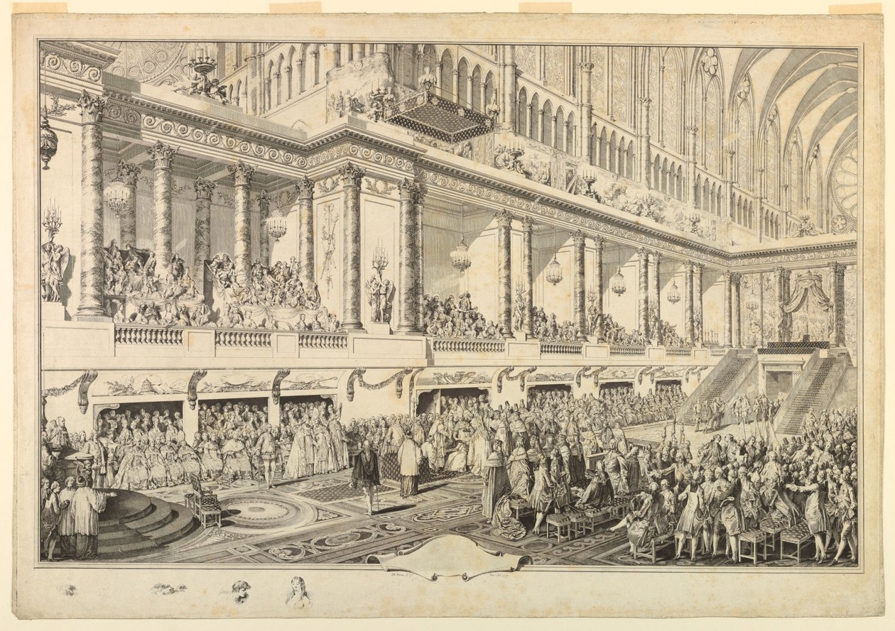 Fransa Kralı XVI. Louis taç giyme töreninde yemin ederken by Jean Michel Moreau le Jeune