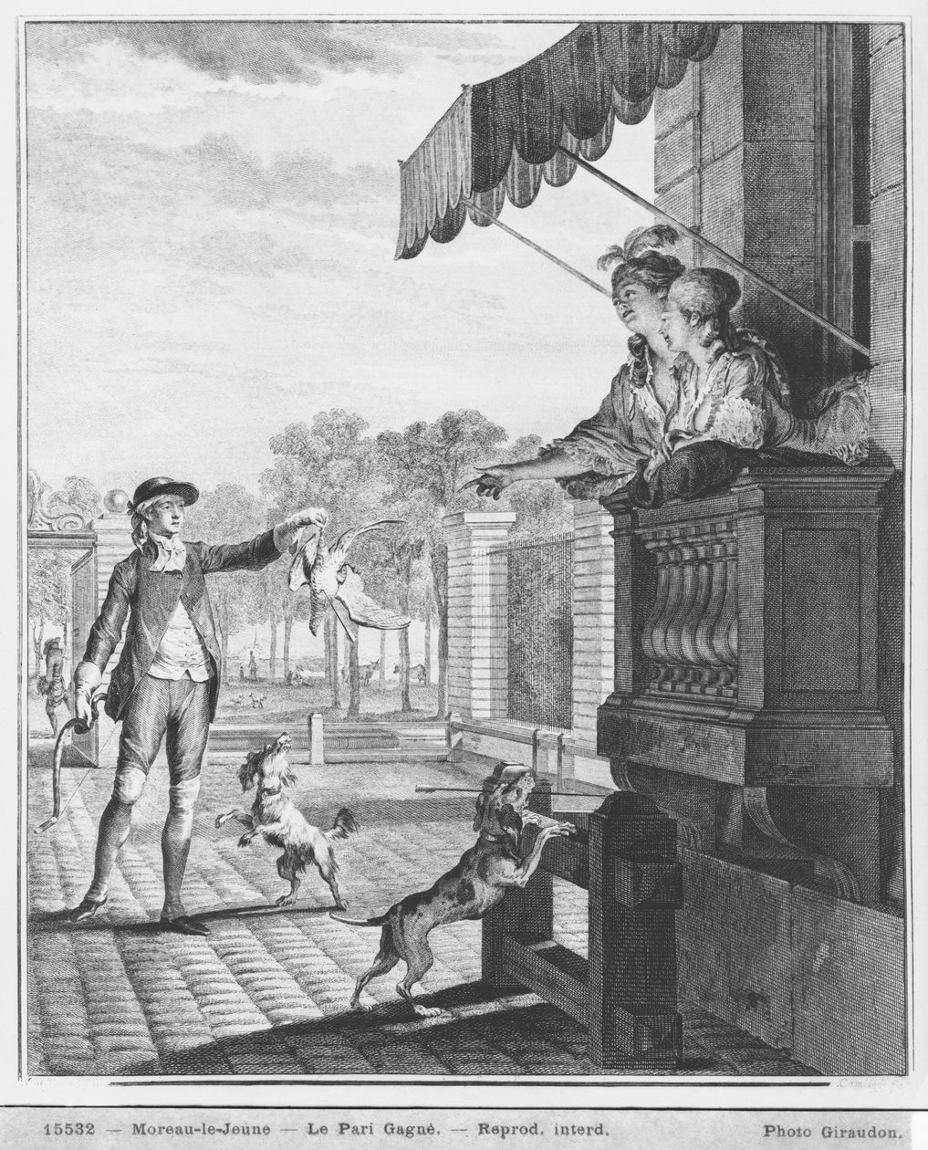 Bahis oynamak, Çamlıgue tarafından oyulmuş (fl.1785) c.1777 (gravür) (bw photo) by Jean Michel the Younger Moreau