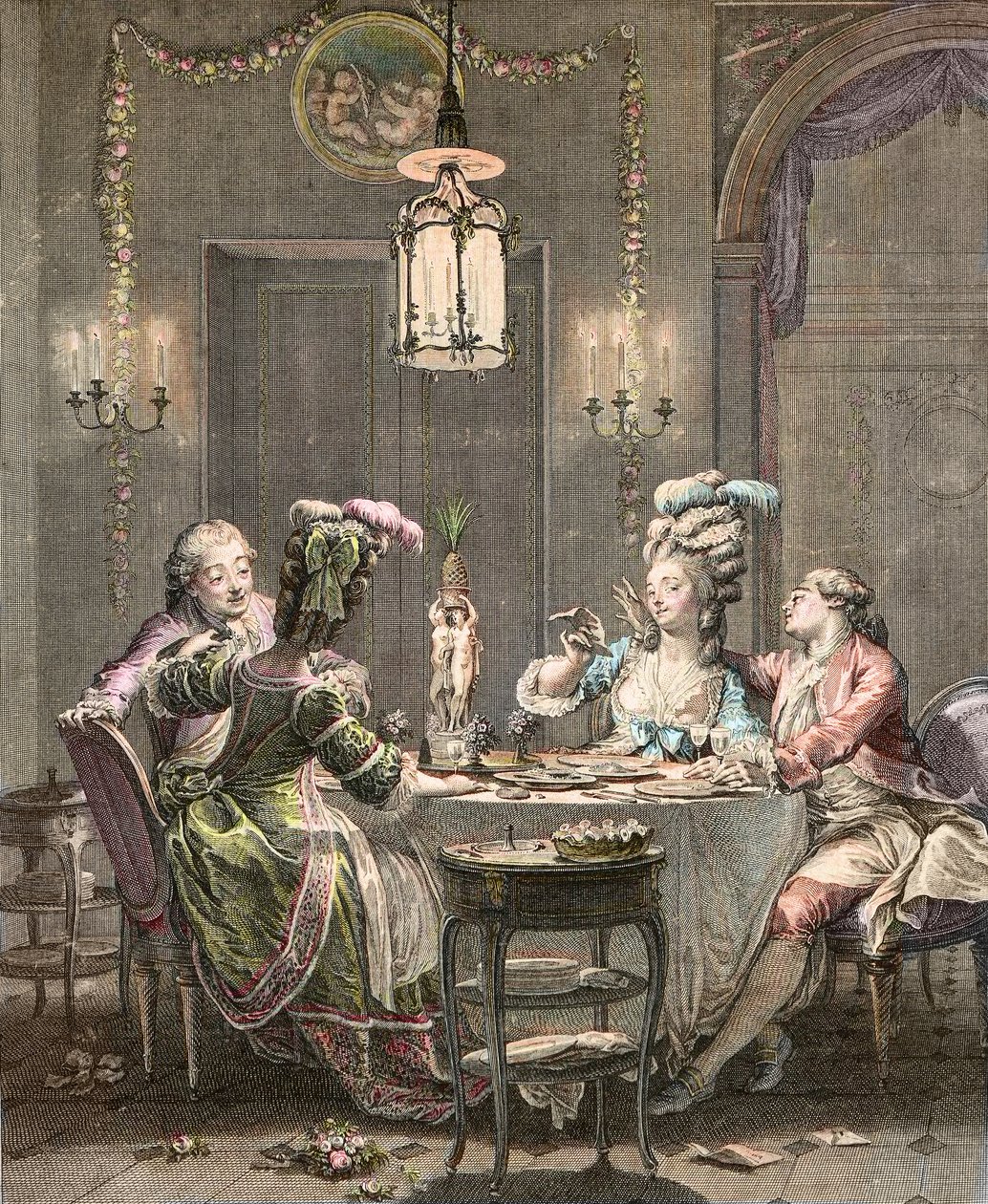 Le akşam yemeği yüzgeci - Moreau Jean Michel tarafından gravür, le Jeune (1741-1814) - Gurme Akşam Yemeği, Isidore Stanislas Helman (1743-1809) tarafından Moreau