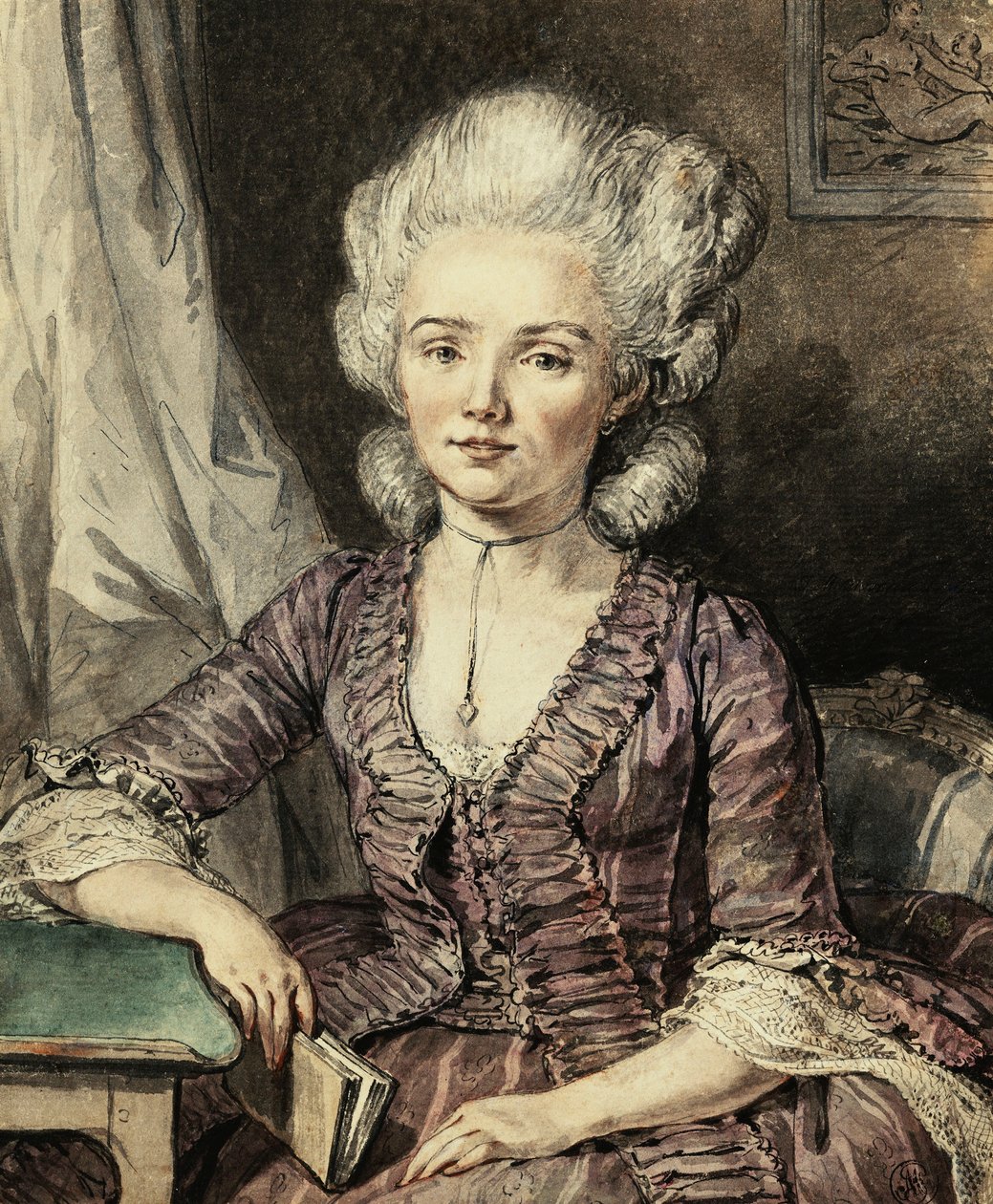 Kitaplı Bir Masanın Yanında Oturan Genç Bir Hanım, 1785 by Jean Michel the Younger Moreau