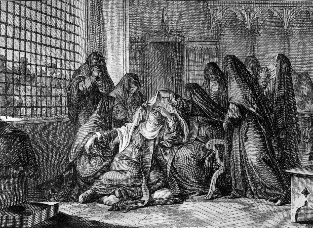 Abelard ve Heloise: Heloise (1101-1164) Argenteuil kadınlarının manastırında peçeyi alıyor. Jean Michel Moreau