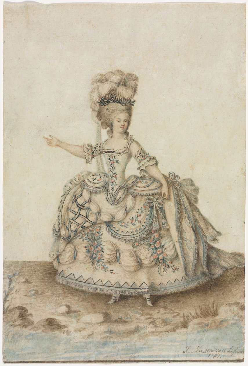Opera Şarkıcısı için Kostüm Çalışması by Jean Michel the Younger Moreau