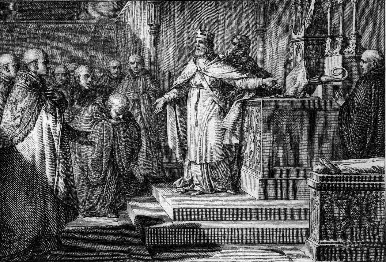 Hugues Capet (941-996) kanonik seçimleri yeniden kurdu: Frankların kralı, bir sunak üzerine bir haç ve bir gönye koyarak keşişlerin rahiplerini seçmelerine izin verdi. Jean Michel Moreau