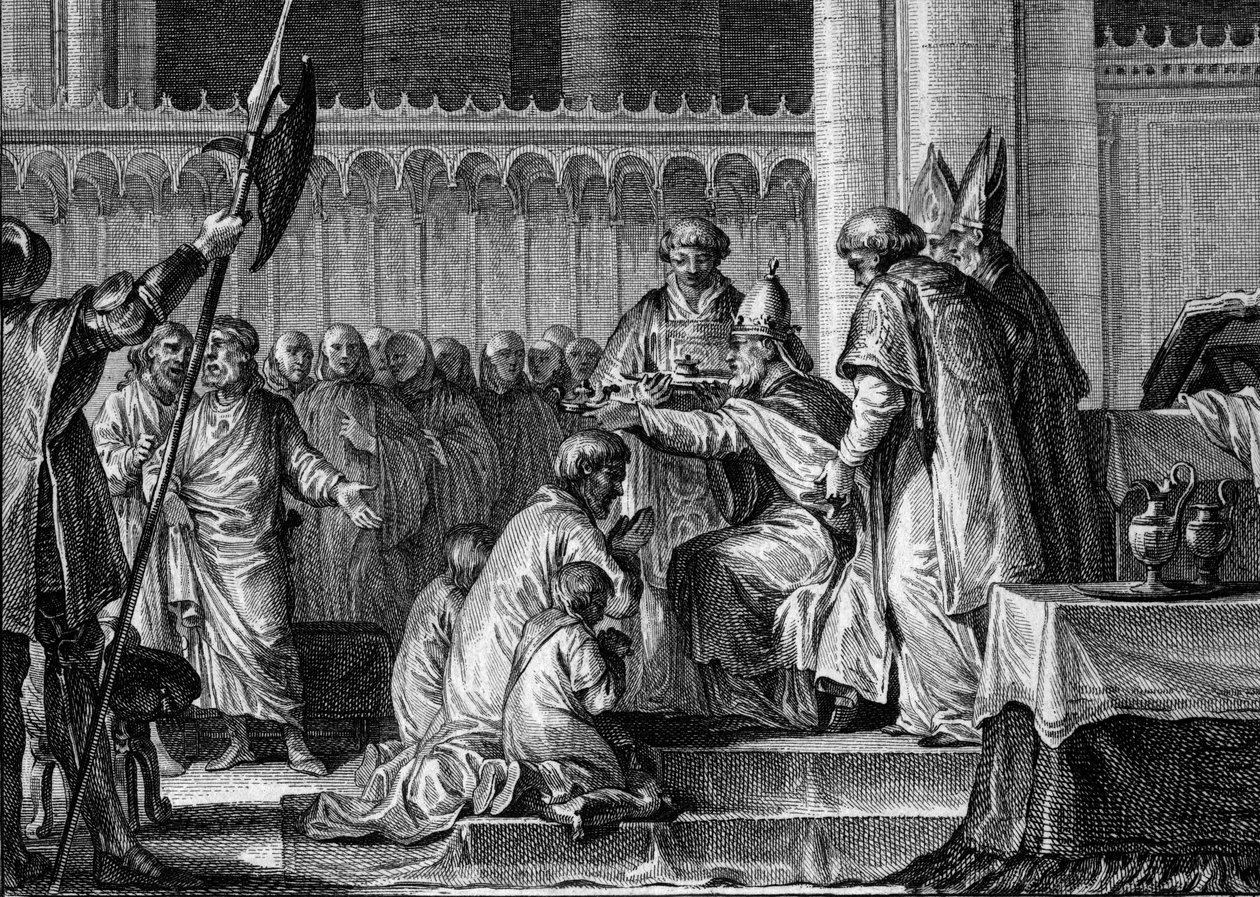 Kutsal Pepin the Brief (714-768), Saint Denis Bazilikası, 28 Temmuz 754: Papa II. Stephen, onu Frankların kralı ve Romalıların Patrice