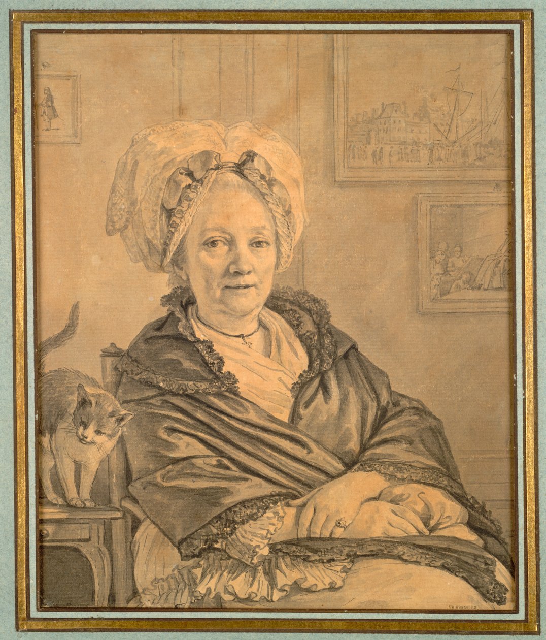 Kedili Oturan Kadın, c. 1776. by Jean Michel the Younger Moreau