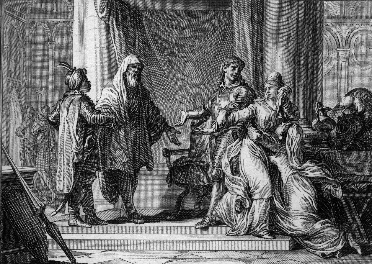 Aquitaine Prensesi Lampagie, Sarazenlerle barışı sağlamak için babası (Eudes) tarafından Faslı kaptan Mınıza (Osman ibn Naissa) ile zorla evlendirilmiştir, 730. Jean Michel Moreau