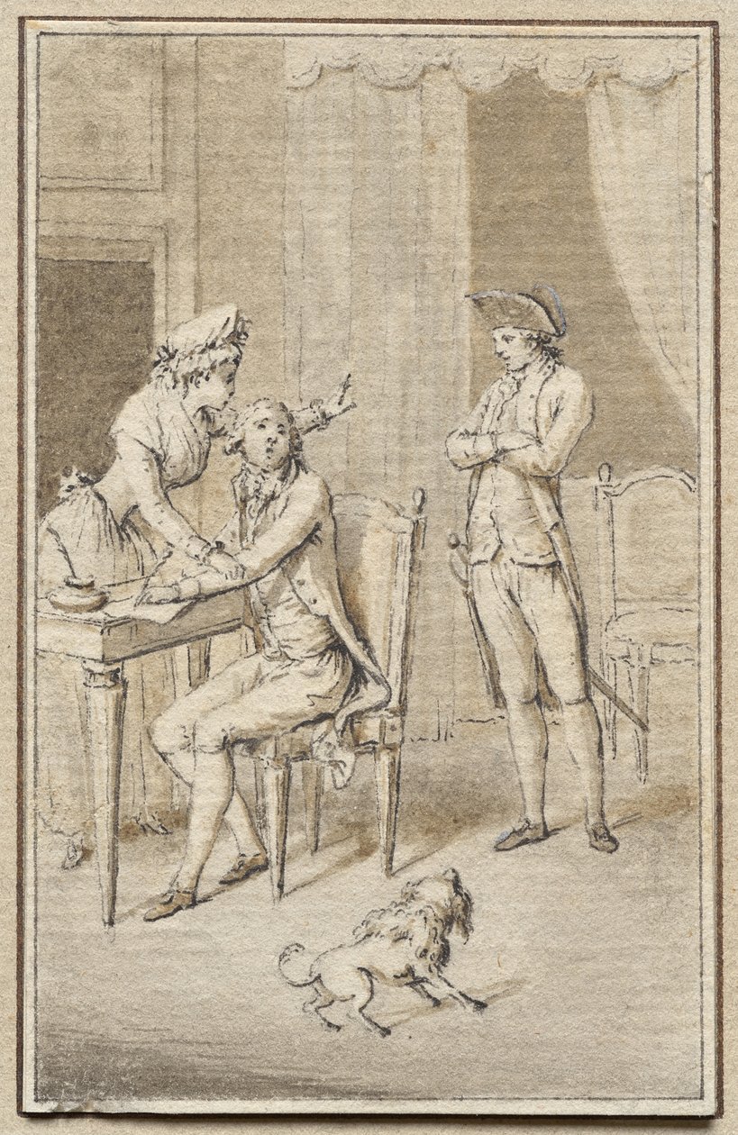 Köpekli Üç Figür by Jean Michel the Younger Moreau