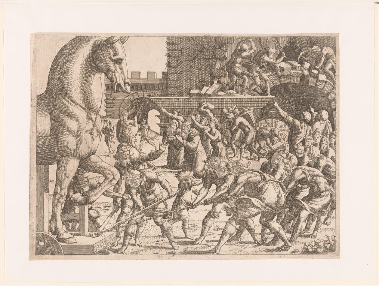 Truva Atı getirmek Truva Savaşı Tarihi (dizi başlığı) by Jean Mignon (attributed to)