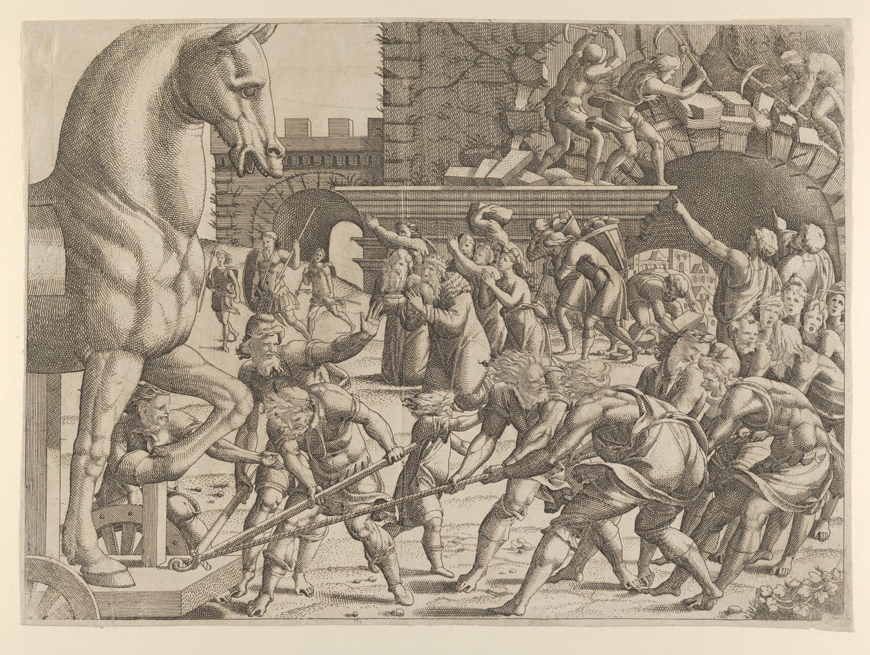 Truva Atları, Tahta Atı Şehirlerine Getiriyor, 1535-55. by Jean Mignon