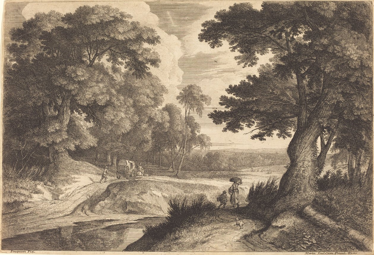 Pazara Giden Köylülerle Bir Ormanın Kenarı by Jean Morin, after Jacques Fouquières