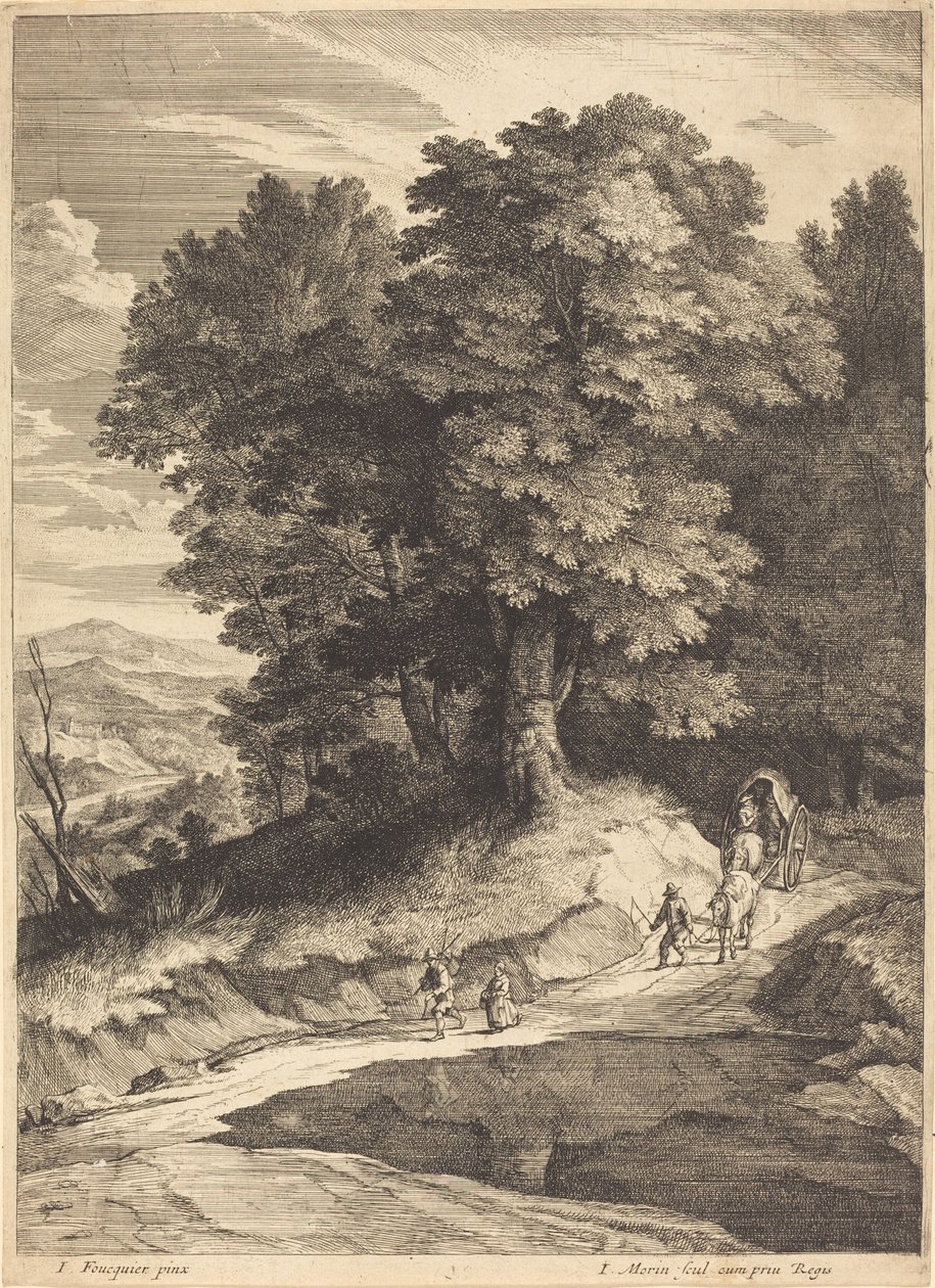Arabadaki Yolcularla Bir Ormanın Kenarı by Jean Morin, after Jacques Fouquières