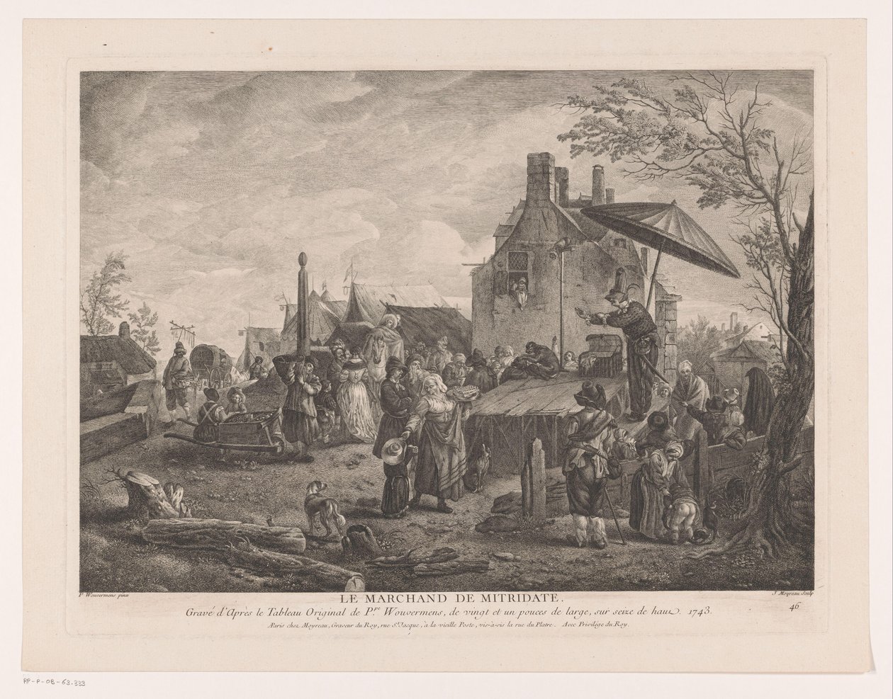 köy tiyatrosu Le Marchand de Mitridate (nesne üzerindeki başlık) Philips Wouwerman