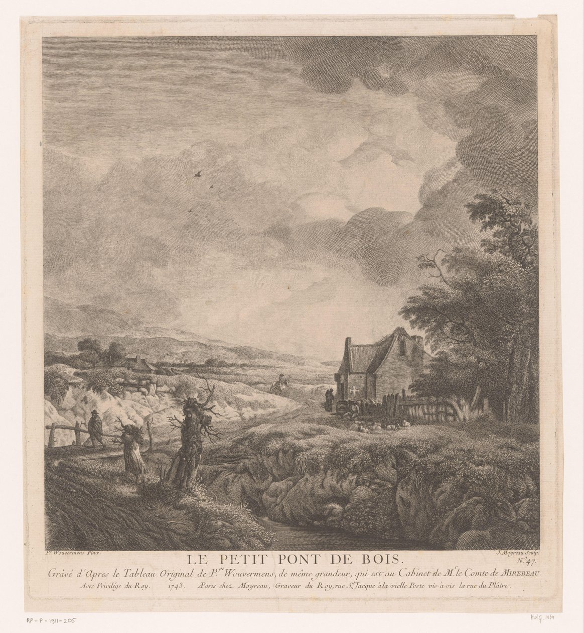 Bir köprü üzerinde bir yol boyunca bir ev ile manzara Le petit pont de bois (nesne üzerindeki başlık) Philips Wouwerman