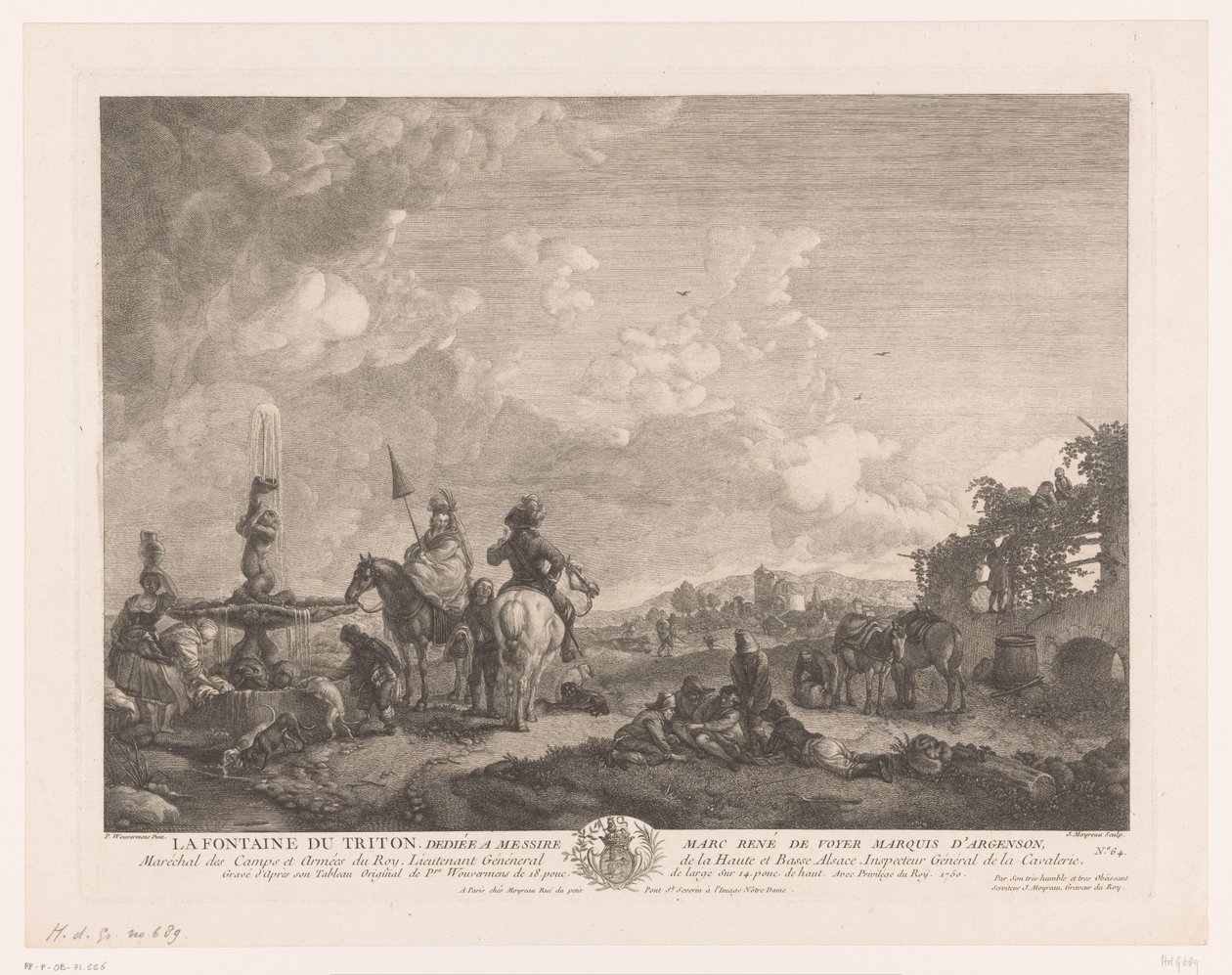 Bir çeşmenin yanında figürlerle manzara La Fontaine du Triton (nesne üzerindeki başlık) Philips Wouwerman