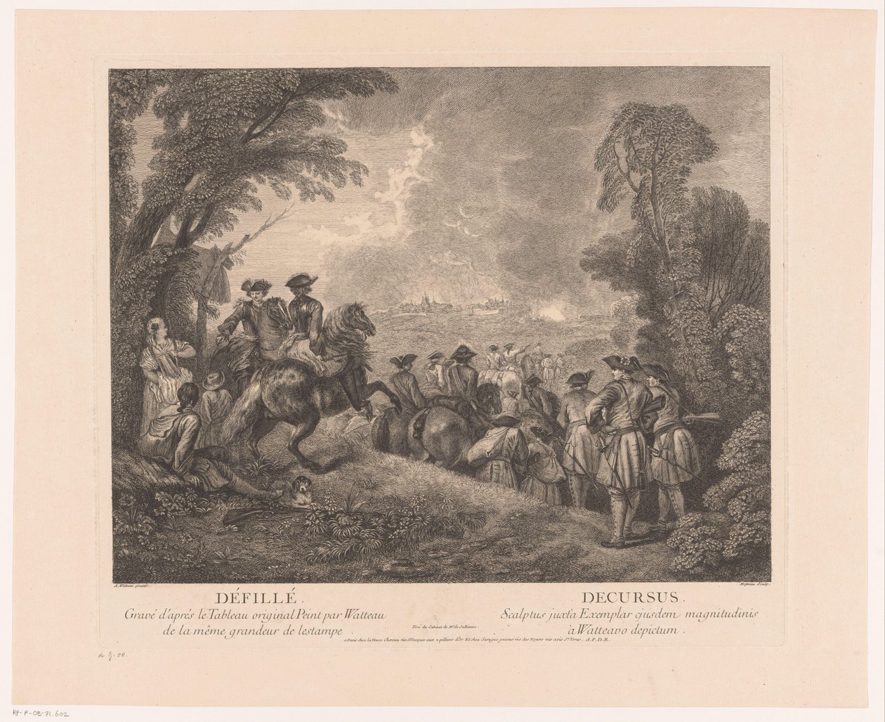 Bir şehre giderken askerlerle Mart Geçit Töreni - Decursus (nesne üzerindeki başlık) Antoine Watteau