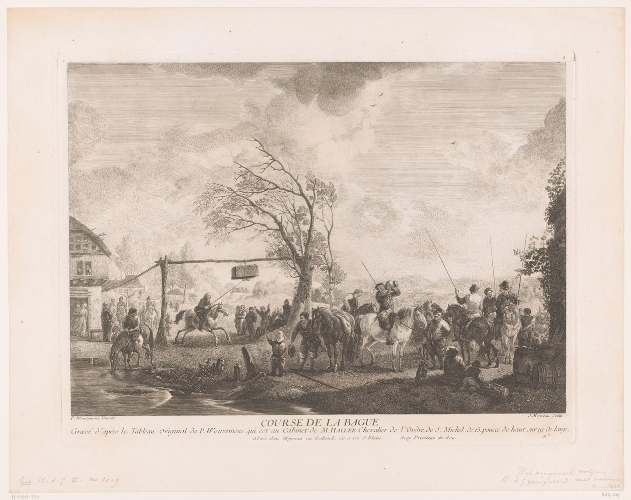 Bir köy hanındaki halka işareti Cours de la bague (nesne üzerindeki başlık) Philips Wouwerman'ın tablolarından sonraki baskılar (seri adı) Oeuvres de Ph.pe Wouwermans Hollandois (seri adı) by Jean Moyreau