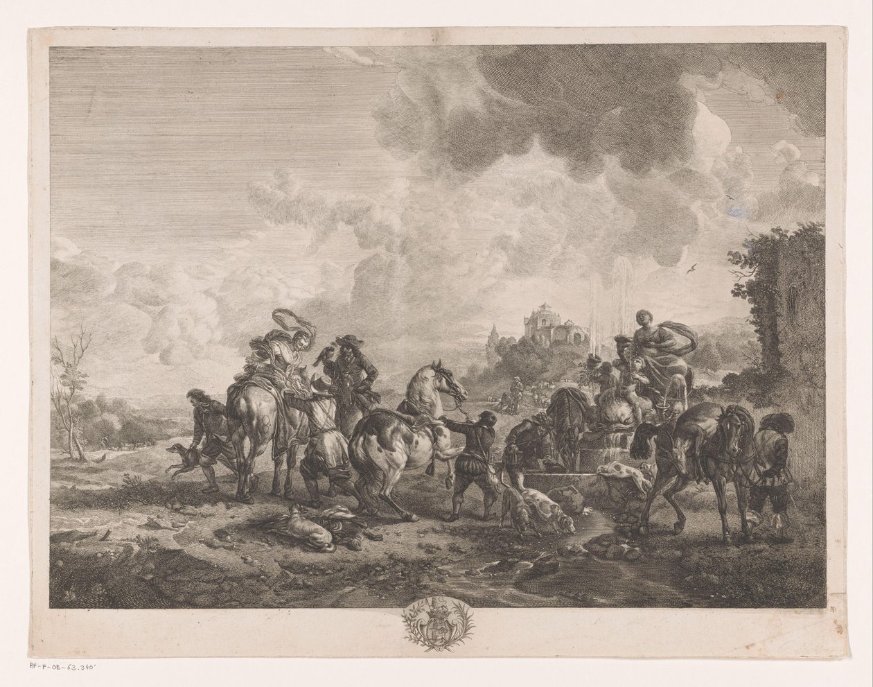 Bir çeşme tarafından dinlenme av partisi La Fontaine de Venüs Philips Wouwerman