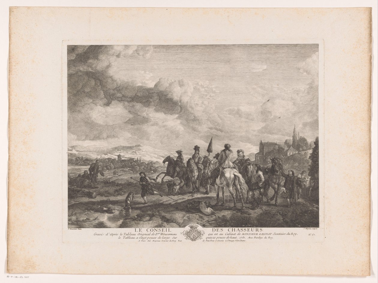 Bir manzarada dinlenme av partisi Le Conseil des Chasseurs (nesne üzerindeki başlık) Philips Wouwerman