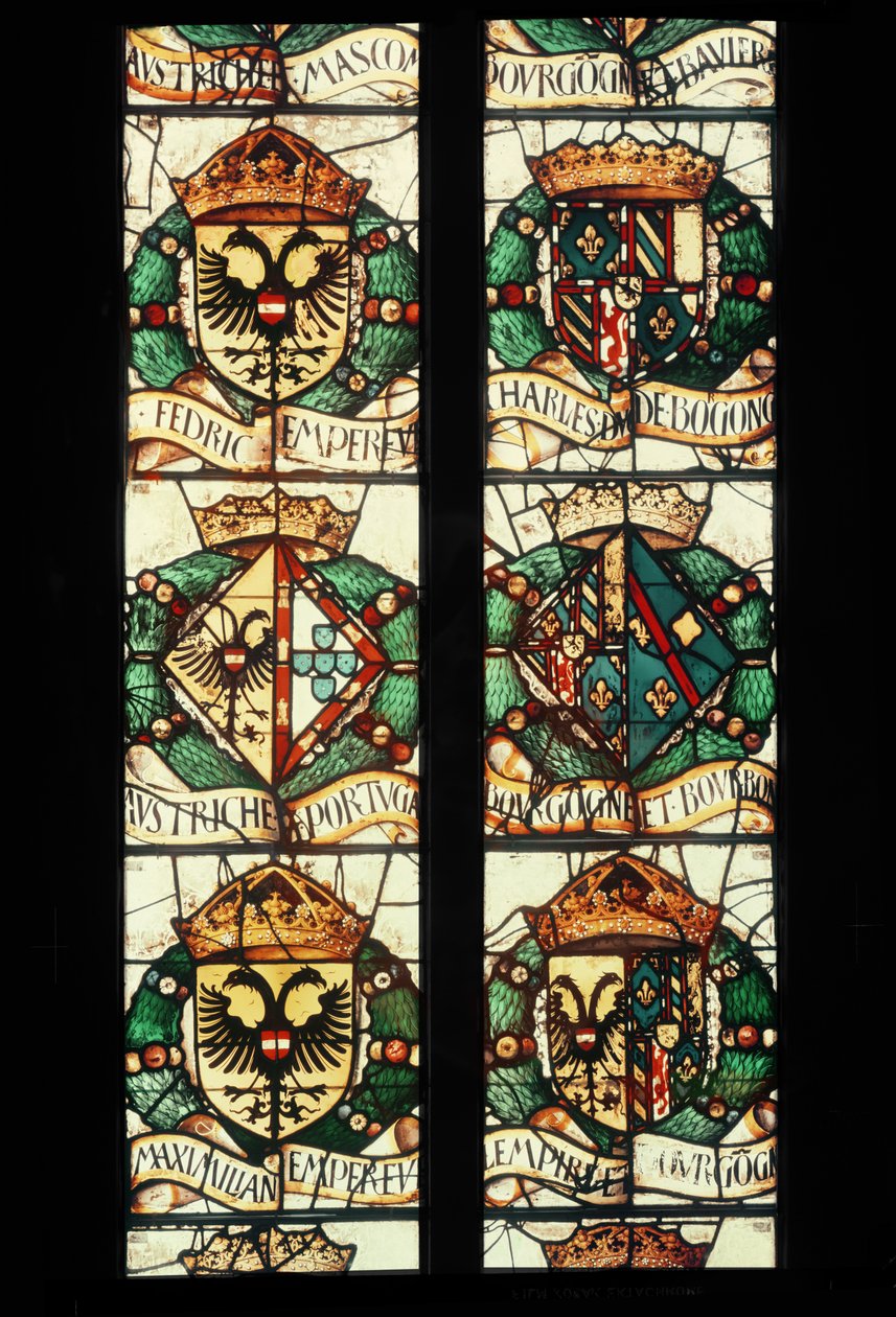 Bağışçı, Avusturya Margaret, 1527-29 ile ilişkili Avusturya, Almanya, Fransa ve Portekiz kraliyet ailelerinin hanedan armaları by Jean Orquois Antoine Noisin