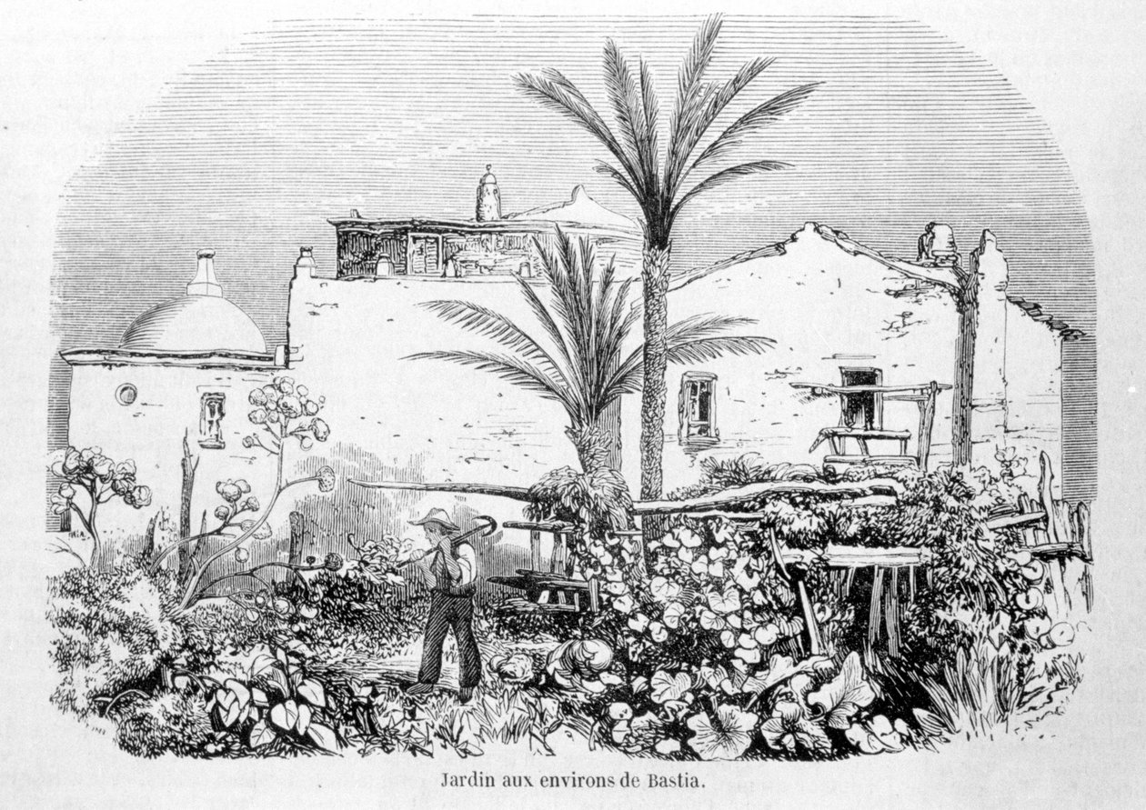 Bastia çevresindeki bahçeler. Laurens tarafından gravür. by Jean Paul Laurens