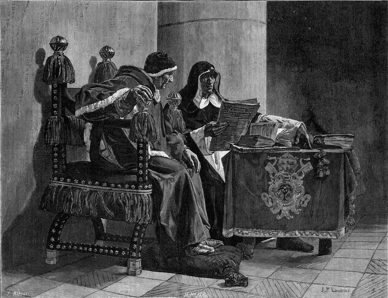 Papa ve Engizisyoncu, John Paul Laurens (1838-1921) tablosundan sonra “Sixte IV (1471-1484) ve Tomas de Torquemada (1420-1498)” diyor. by Jean Paul Laurens