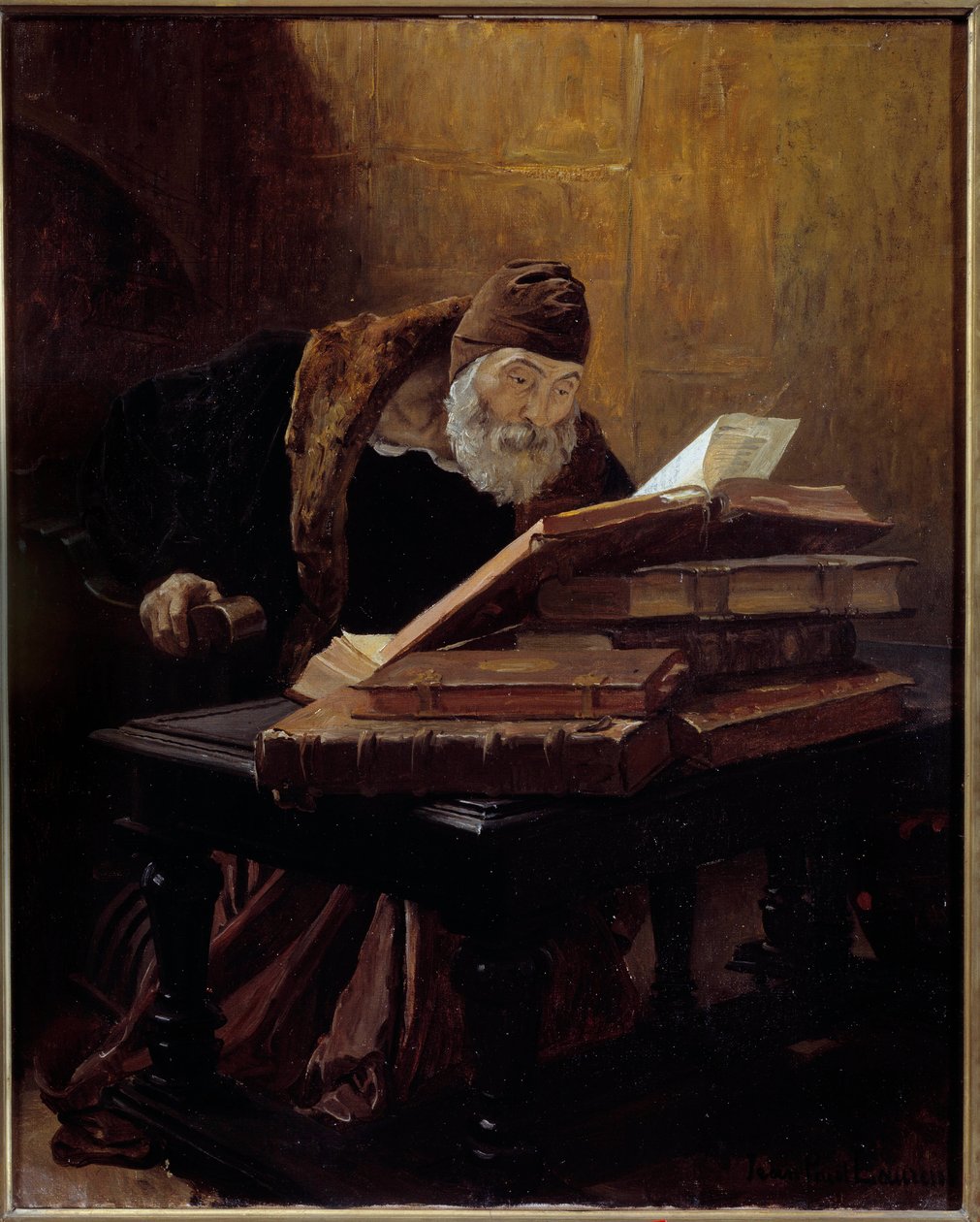 Eski bilim adamı. Jean Paul Laurens (1838-1921) 1889 tarafından tablo. Tuval üzerine yağlı boya. Karartma: 0.60 X 0.48m. Toulouse, Musee Des Augustins - Eski bilim adamı veya Simyacı. Jean Paul Laurens
