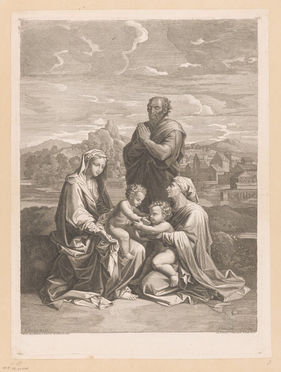 Elizabeth ve Vaftizci Yahya ile Kutsal Aile by Jean Pesne