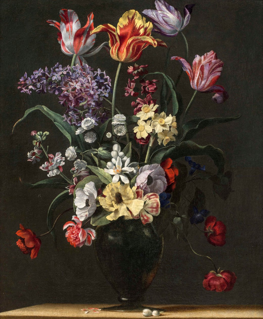 Ahşap Çıkıntılı Cam Vazoda Laleler, Zambaklar, Nergisler, Leylaklar ve Diğer Çiçekler, bir çift, 17. yüzyıl by Jean Picart