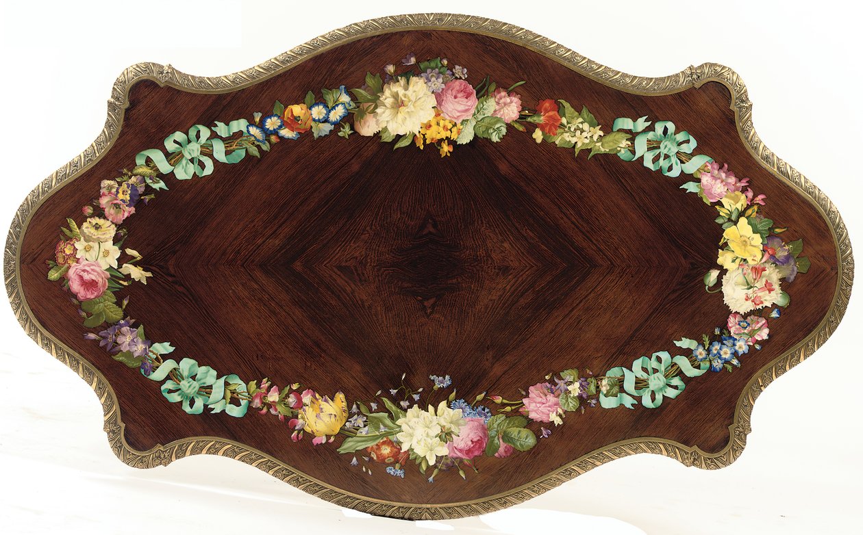 Napoleon III orta sehpa, c.1856 (gül ağacı ve emaye) (ayrıca bkz. 476434 ve 476436) by Jean Pierre Alexandre Tahan