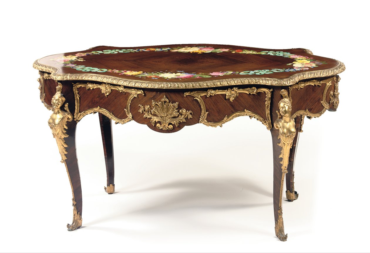 Napoleon III orta sehpa, c.1856 (gül ağacı ve emaye) (ayrıca bkz. 476435 ve 476436) by Jean Pierre Alexandre Tahan